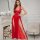 Elegant red mesh slip dress with deep v-neckline and high slit, perfect for european-style lingerie sets.