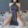 Sexy night three chinese-inspired high-slit cheongsam sleepwear featuring backless design and elegant high-slit cutouts, perf...