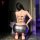Woman wearing sexy nightclub bodysuit, slim-fit backless bandage dress with low-cut neckline and tied straps, kneeling on cus...