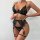 Sexy black lace lingerie set with gold chain straps – three-piece nightclub outfit for women, -style seductive design.