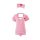 Pink nurse costume set with backless design, red crosses, and matching hat for role play and adult fun.