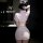 Woman wearing pink nurse costume set with lace tie-up bodycon skirt and seductive sleepwear, viewed from behind in a dimly li...