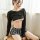Sexy off-shoulder lace bralette set with plunging neckline, paired with a plaid skirt, offering a seductive student uniform s...