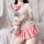 Sheer schoolgirl uniform set with pink plaid pleated skirt, bow tie, and white blouse - sexy jk dress style.