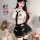 Sexy police uniform costume for women - white bodycon top with black tie and skirt set, featuring waist cutout and no-remove ...