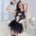 Sexy pu leather lace-up corset dress set featuring elegant mesh and tulle pleated mini dress, perfect for -style seductive o...