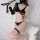 Sexy pvc leather biker sleepwear set - revealing chest lingerie outfit, no-remove temptation costume for women