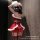 Sexy red lace christmas lingerie set featuring festive ball trim bodysuit and pencil skirt holiday sleepwear.