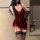 Sexy red velvet babydoll set - deep v-neck lace-up nightdress for christmas & new year eve, featuring elegant lace details an...