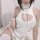 White knit lingerie set with cutout detail and bow ties, designed for small bust, perfect as winter sleepwear or seductive co...