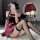 Sexy role play lingerie set - cutout strapless jk uniform skirt outfit for adults, featuring a red skirt with lace trim and t...