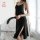Sexy satin sleep dress & robe set – slip-on sleeveless nightgown with slit skirt, luxe lingerie-inspired pajama ensemble