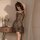 Sexy satin slip nightgown - shiny silver thread lingerie for role play & nightclub outfits, featuring elegant leopard print d...