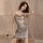 Sexy satin slip nightgown - shiny silver thread lingerie for role play & nightclub outfits, elegant design with sparkling tex...