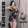 Sexy satin slip nightgown - shiny silver thread lingerie for role play & nightclub outfits, featuring a floral design and adj...