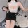 Sexy secretary costume set - short skirt lingerie outfit for women, featuring a white top with cutout design and black mini s...