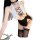 Sexy secretary role play outfit: white bodycon mini dress with black lace-up front, choker, and thigh-high stockings for nigh...