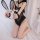 Sexy sheer bunny costume for women featuring black lace bodysuit with open crotch design, perfect for christmas and new year ...