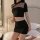 Sexy sheer cheongsam lingerie set featuring a seductive mesh bodycon mini skirt and matching top, perfect for bedroom play.
