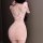 Woman wearing a pink floral lace bodycon dress with sheer high-waist skirt and deep v back, seductive lingerie outfit.