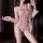 Sexy sheer lace bodysuit with hook-and-eye backless thong design, featuring delicate floral embroidery and see-through mesh f...