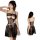 Woman wearing sexy sheer lace sleep dress with underwire support, featuring floral accents and chain belt - seductive transpa...