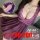 Woman wearing purple sheer lace sleepwear with back slit, flirty mesh nightgown for bedroom lingerie.