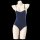 Navy blue sheer milk silk bodysuit on mannequin, tight-fit one-piece swimwear with white trim and thin straps.