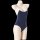 Navy blue sheer milk silk bodysuit with white trim on a mannequin. tight-fit one-piece swimwear for women.