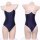 Navy blue sheer milk silk bodysuit with white trim, featuring a tight-fit one-piece design for women.