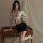 Sexy sheer ol office outfit set featuring a provocative see-through blazer tied at the waist and a bodycon mini skirt, perfec...