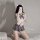 Sexy short backless lingerie set - pure & tempting student uniform costume for role play, featuring a playful bow and cute he...