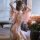 Elegant pink hanfu-inspired sleepwear featuring sheer fabric and open-crotch design, perfect for intimate moments.