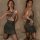 Woman modeling sexy sparkle halter nightclub bodycon dress, featuring a seductive secretary outfit design with shimmering fab...