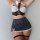 Sexy striped bow mini skirt set - tempting bodycon lace lingerie outfit for women featuring a white bralette with black accen...