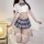 Sexy student jk uniform set featuring lace-trimmed skirt, bow-detail top, and role play lingerie outfit.
