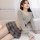 Sexy student uniform set - jk style plaid mini skirt & low-neck sweater outfit for adults