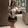 Sexy student uniform lingerie set - features a plunging white blouse with a tie, paired with a plaid skirt, perfect for adult...