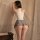 Sexy student uniform lingerie set - hot open-crotch bodysuit for women, seductive sleepwear outfit featuring a white halter t...