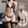 Woman modeling black lace thong bikini set with adjustable straps and seductive design, plus size friendly lingerie outfit.