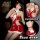 Woman modeling red velvet christmas lingerie nightgown with white trim, bow details, and festive design for holiday cosplay.