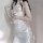Sexy vintage lace cheongsam sleep dress set – sheer cut-out retro lingerie with ties, elegant white design.