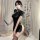 Sexy vintage qipao lingerie set featuring floral brocade design, high slit, and traditional frog closures, perfect for elegan...