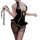 Sexy black pvc lace bodysuit with gold trim, sheer stockings, and white gloves. airline stewardess ol costume for role play &...