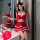 Sexy new year lingerie set - christmas-themed red outfit with festive pom-poms, perfect for holiday celebrations.