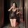 Sexy black sheer lace cami nightgown with deep v neckline, adjustable straps, and romantic mesh detail, perfect for intimate ...
