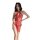 Woman modeling red sheer lace cheongsam lingerie with high split, halter neck, and floral pattern—seductive sleepwear uniform...