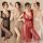Four women pose elegantly in sheer lace sexy lingerie sets, featuring transparent seductive sleepwear and roleplay outfits, h...