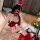 Sexy red-themed shimeisha lingerie set featuring a festive reindeer headband, playful heart mask, and matching stockings, per...