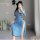 Vintage-inspired sheer mesh qipao dress with elegant buttons, perfect for romantic evening wear.